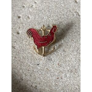 Gold Tone Red Enamel Rooster Weathervane Anchor Brooch Pin Farmhouse Small